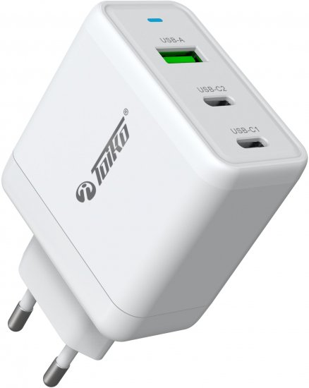 מטען קיר Toiko USB-A + 2xUSB Type-C 65W - צבע לבן