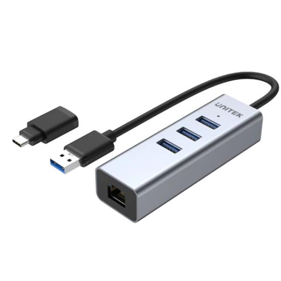 מתאם כרטיס רשת UNITEK 4-In-1 USB3.0 Ethernet Hub With USB-C Adapter Y-3083B