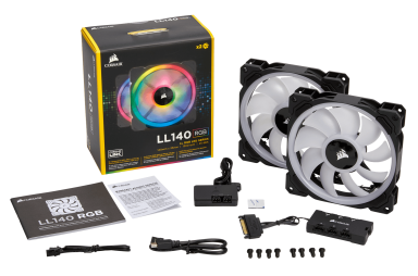 corsair ll140 rgb 140mm dual light loop rgb led pwm fan - 2 fan pack with lighting node pro