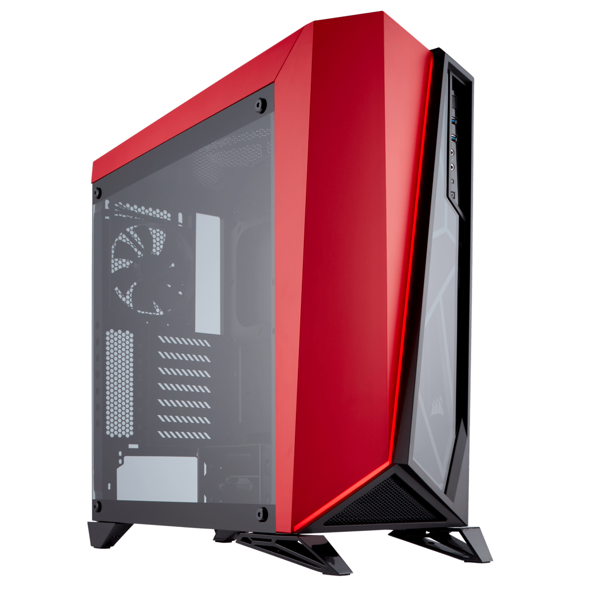 corsair carbide series spec-omega tempered glass mid-tower black/red