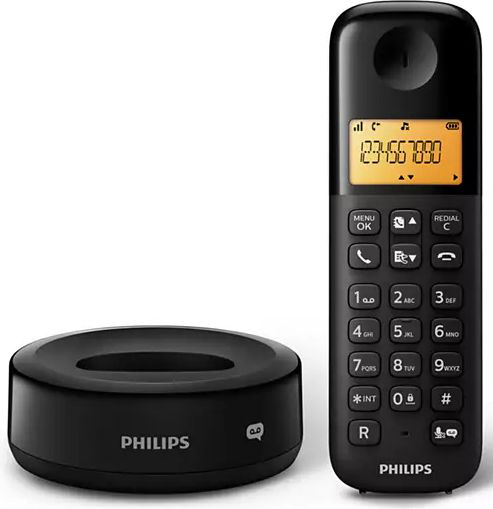 טלפון אלחוטי עם משיבון מובנה Philips Cordless Dect Phone D1651B/01 - צבע שחור