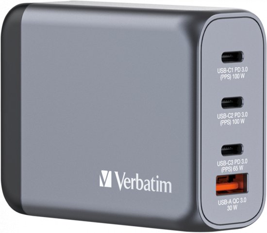מטען קיר Verbatim 100W 4-Port GaN USB-A/C
