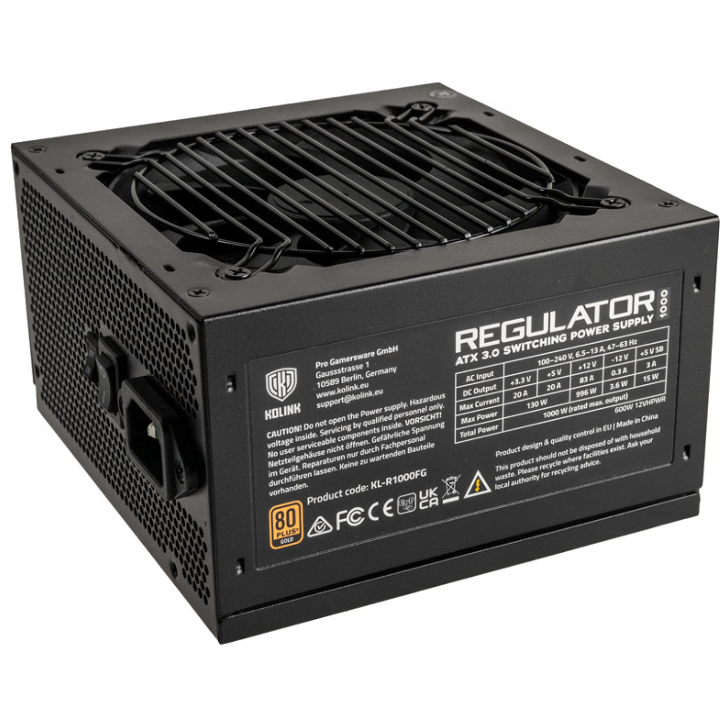 ספק כוח kolink psu regulator 1000w (atx 3.0) 80 plus gold