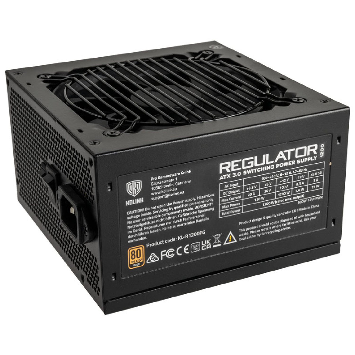 ספק כוח kolink psu regulator 1200w (atx 3.0) 80 plus gold