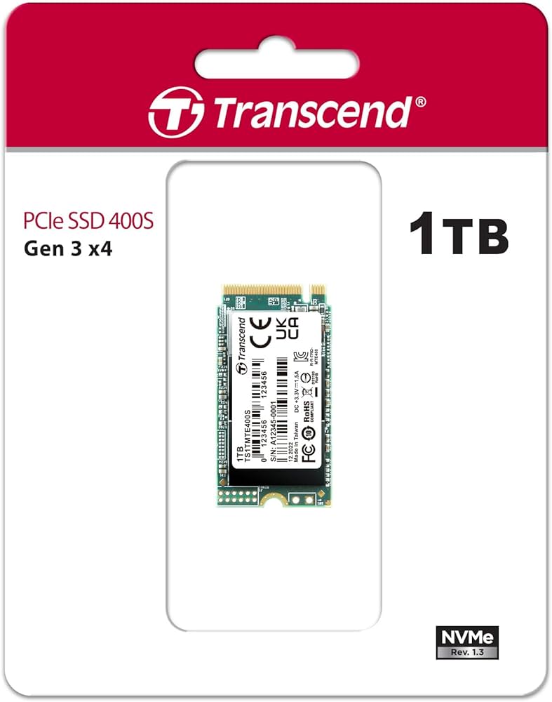 כונן Transcend 1TB TS1TMTE400S NVMe Gen3 x4 PCIe M.2 2242