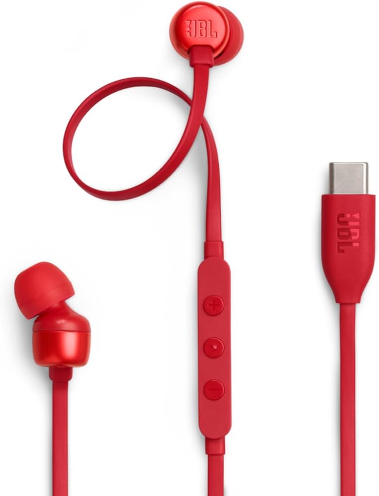 אוזניות חוטיות אדום JBL IN EAR TUNE T310C - יבואן רשמי