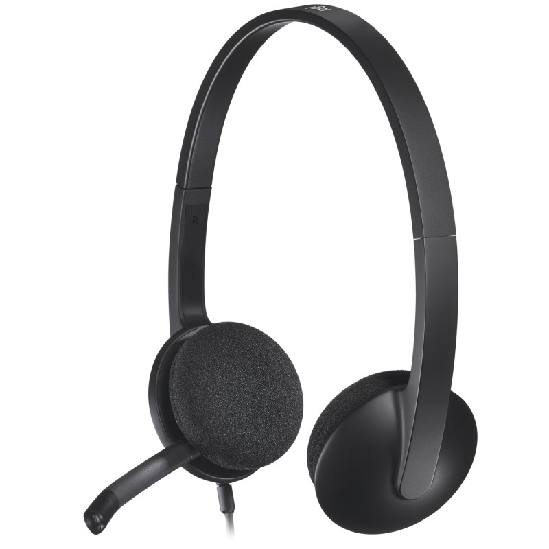 אוזניות סטריאו חוטיות כולל מיקרופון Logitech USB H340