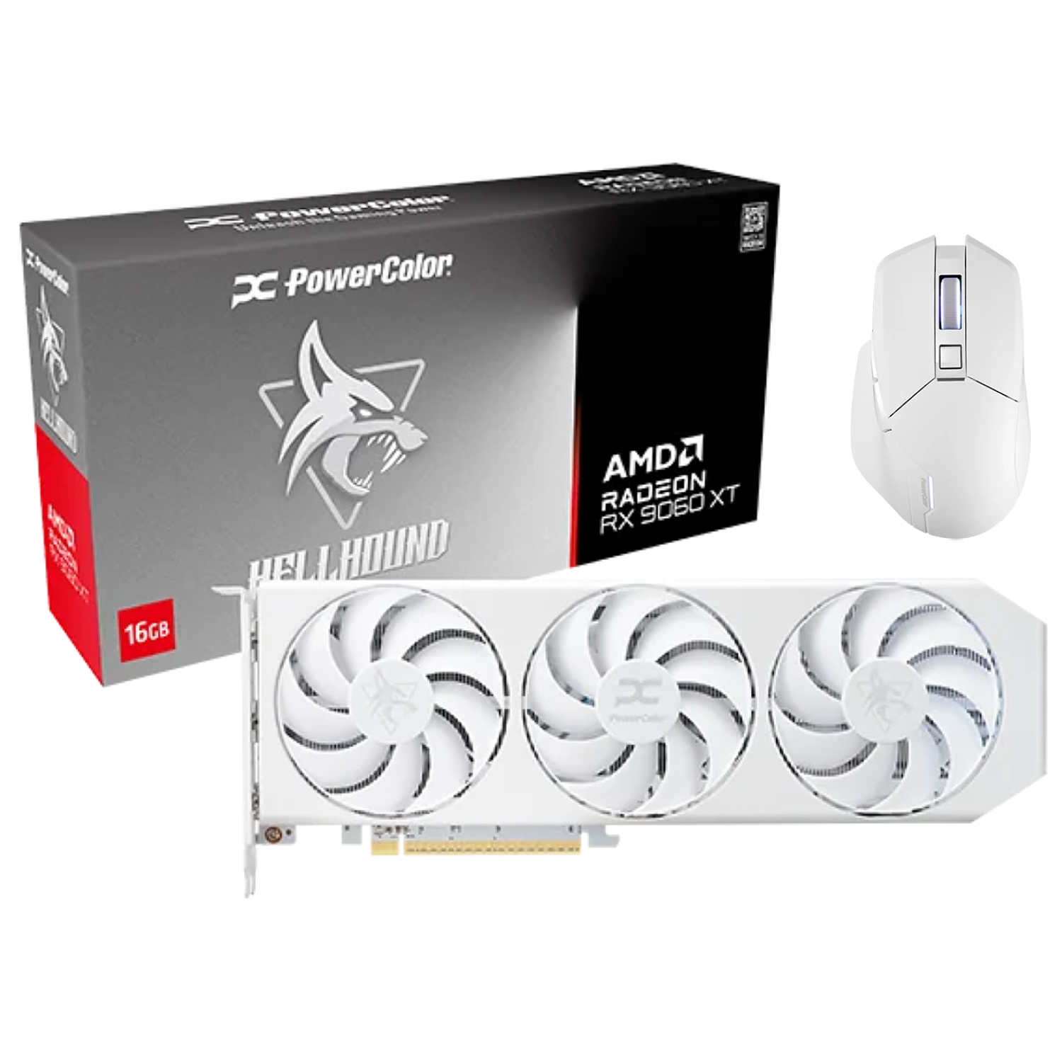 מארז - עכבר alphyn am10 + כרטיס מסך powercolor hellhound spectral white rx 9060 xt 16gb gddr6