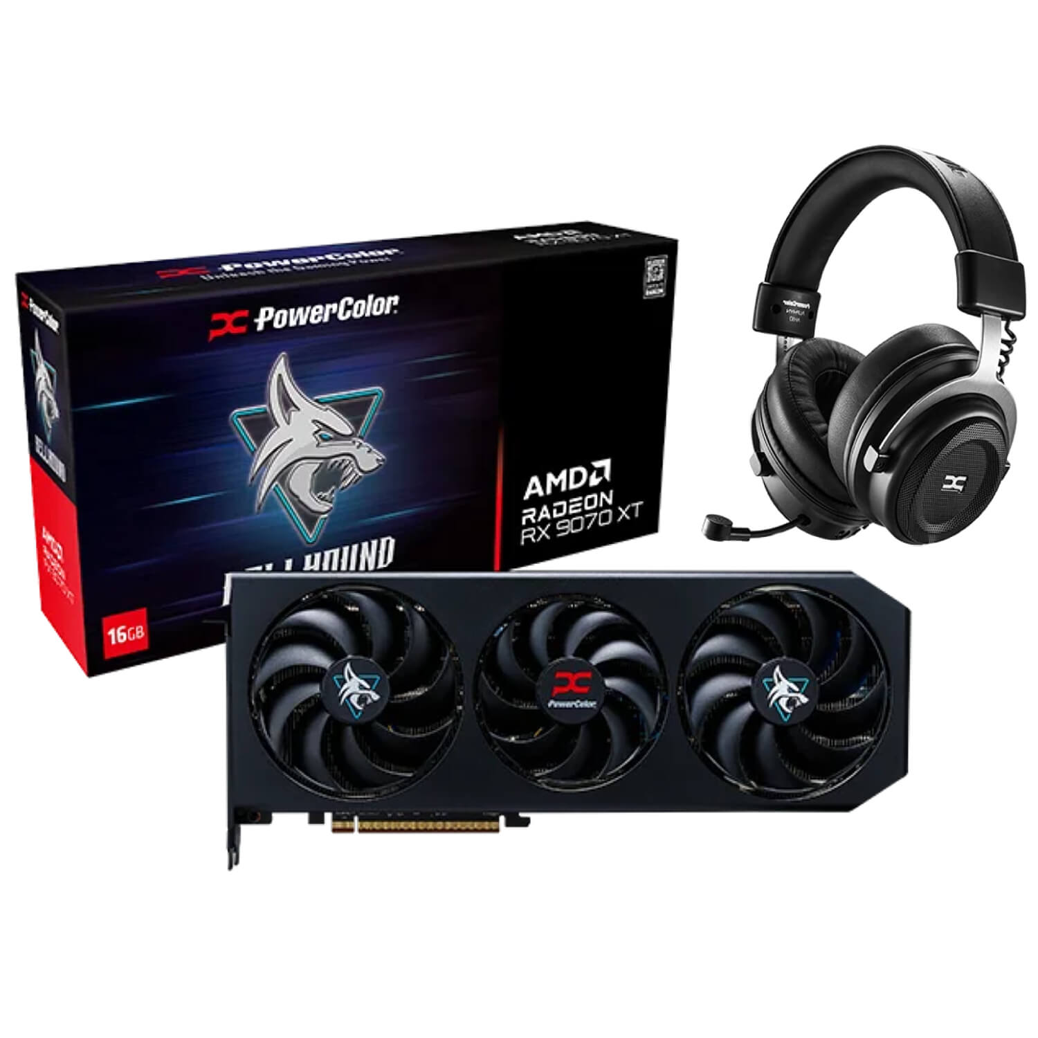 מארז - אוזניות alphyn ah10 + כרטיס מסך powercolor hellhound rx 9070 xt 16gb gddr6