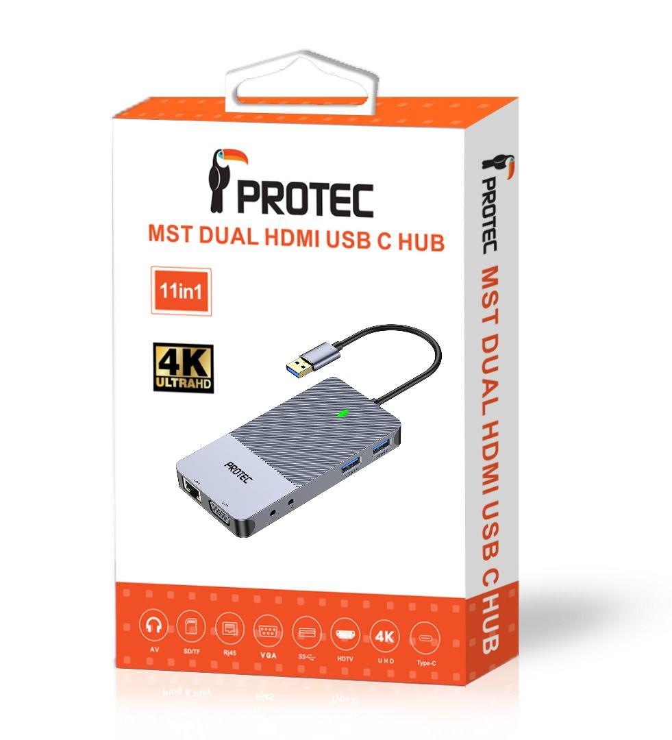 תחנת עגינה PROTEC 11 In 1 USB-A + USB-C Multiport DM175