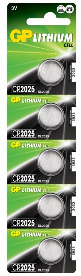 5 סוללות כפתור GP LITHIUM CR2025